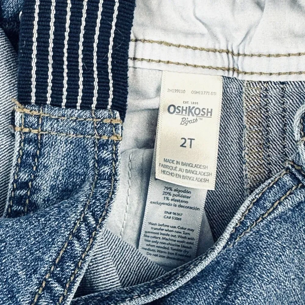 OshKosh B'gosh Overalls Unisex 2T Blue Medium Wash Denim Vestbak Stripe Straps